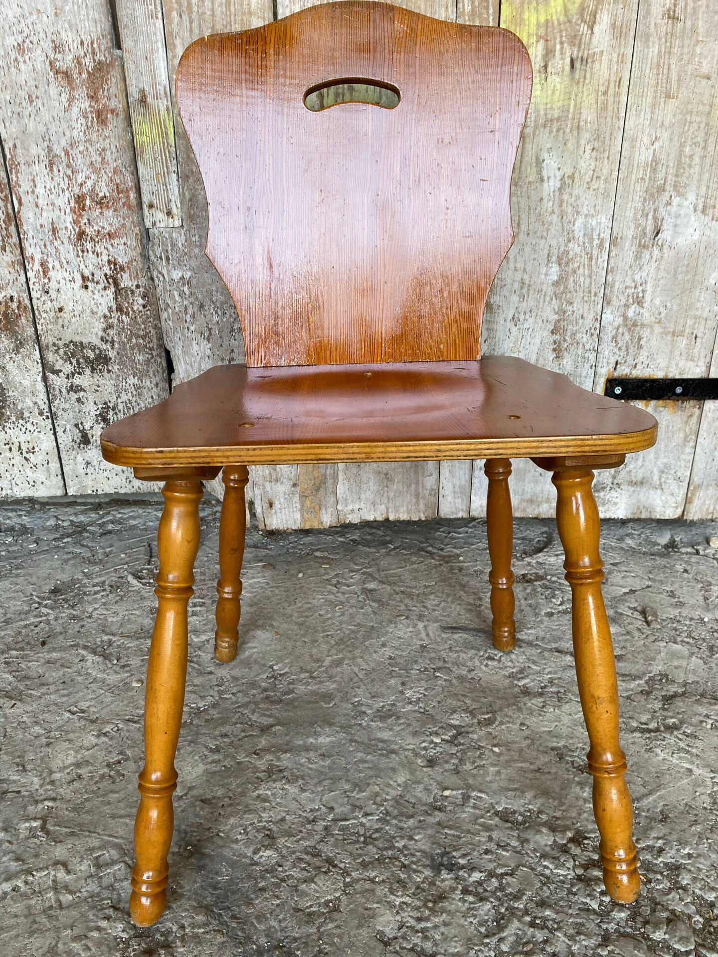 Vintage 1960s Brutalist Blonde Wood Farm Chair #E037