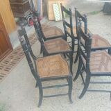 Series of 6 chairs Napoleon III era in blackened wood and canning