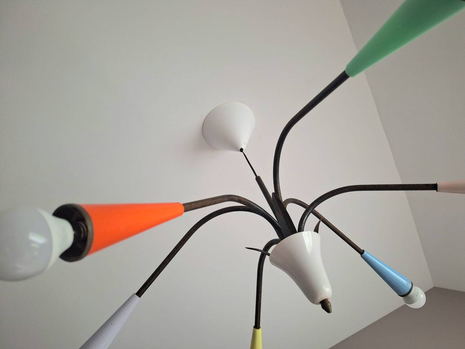 Vintage spider chandelier, old sputnik light fixture