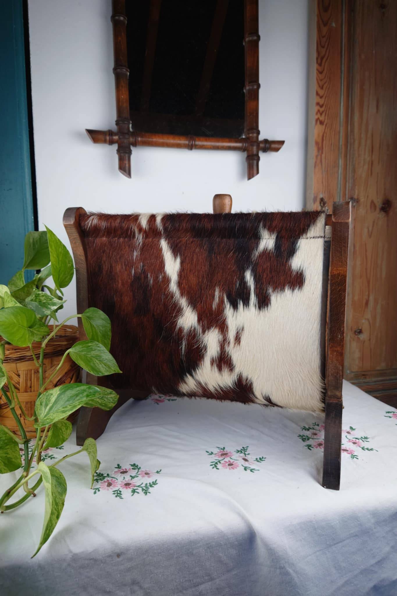 Vintage magazine rack wood and natural leather 37x39.5x26 cm 1.76 kg
