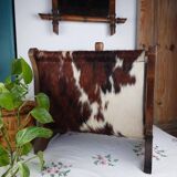 Vintage magazine rack wood and natural leather 37x39.5x26 cm 1.76 kg