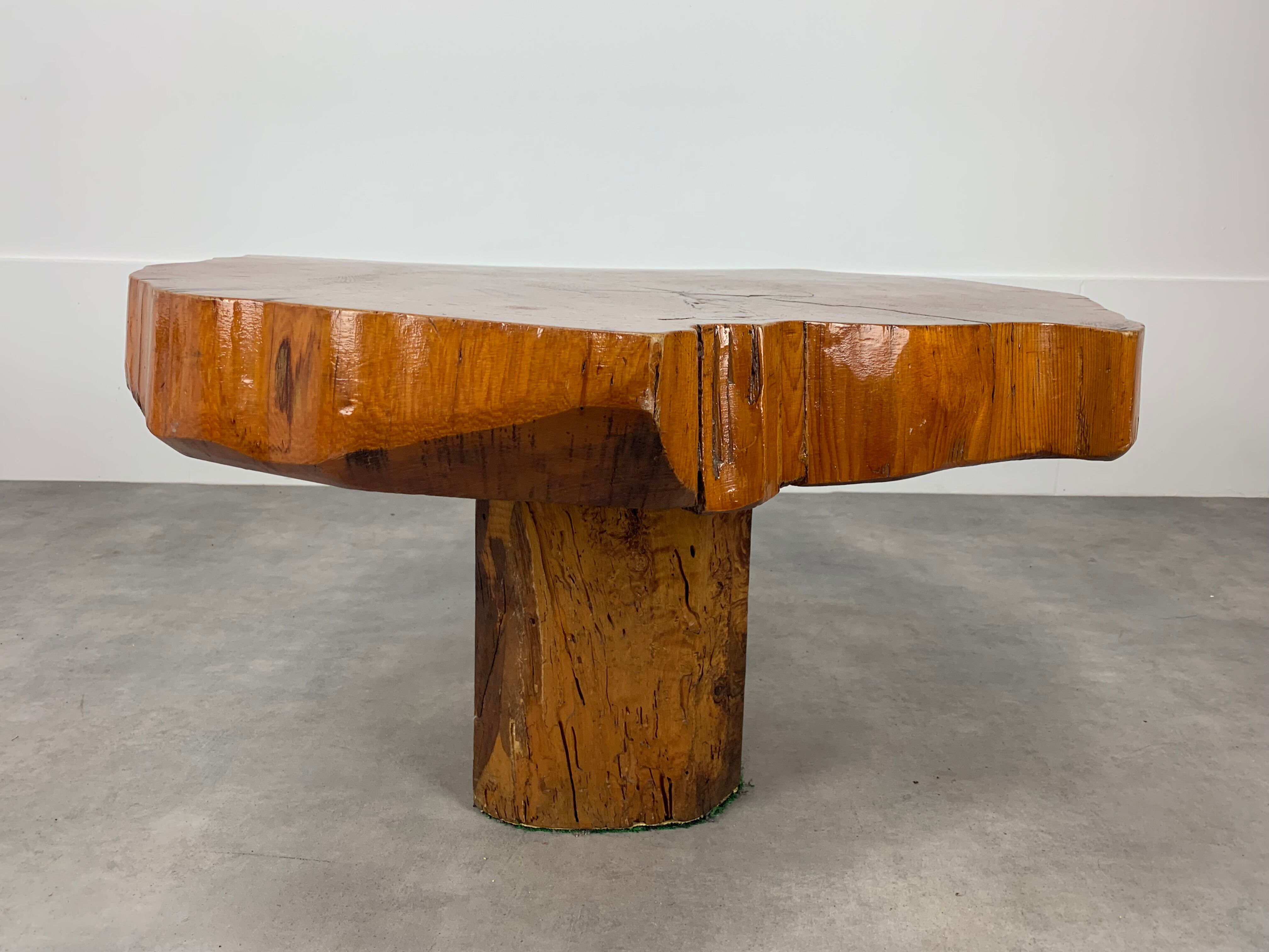 Brutalist tree trunk coffee table, solid wood
