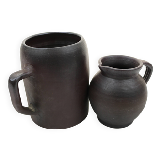 Pottery duo: Stoneware pitcher and pot
