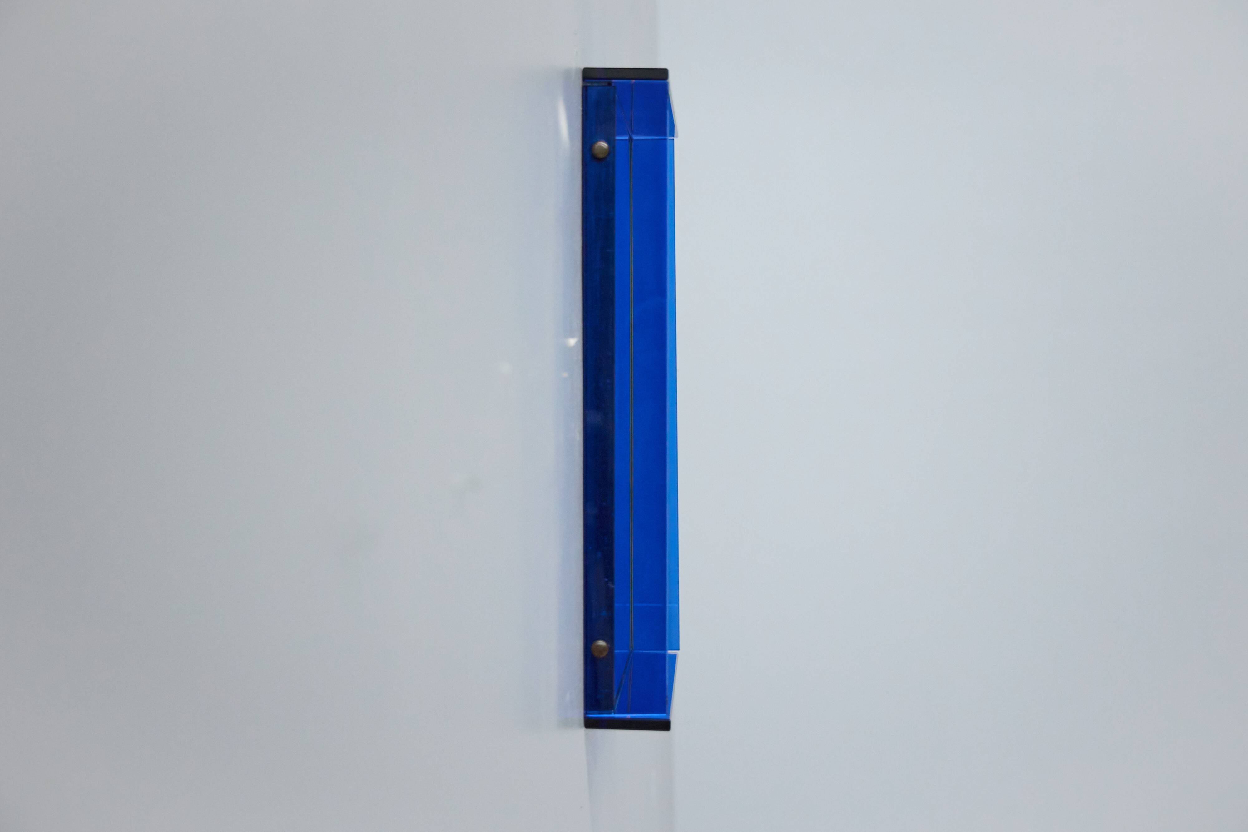 Blue Coloured and Mirrored Glass Wall Mirror, Italy, 1960s