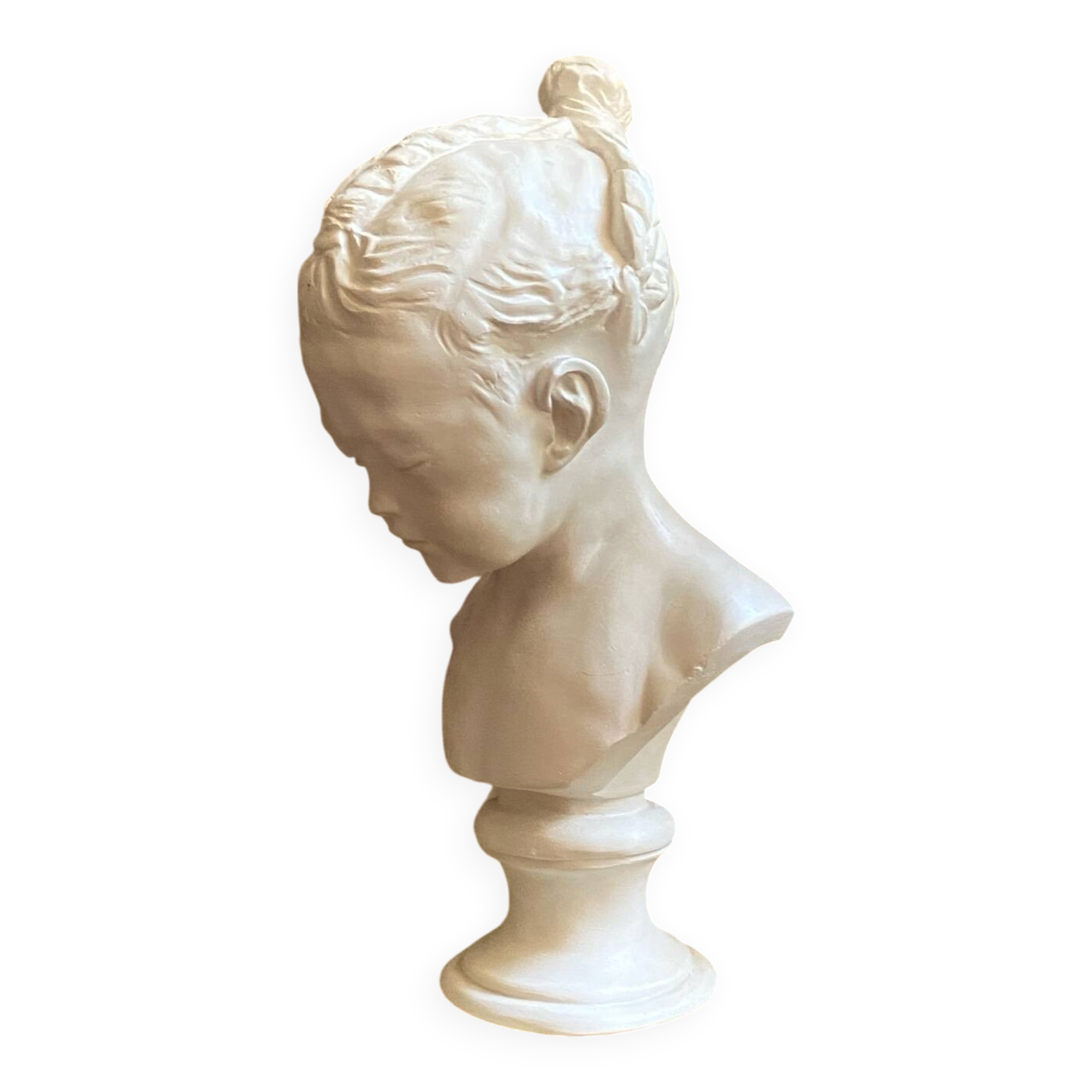 Sculpture en plâtre, buste d’enfant la boudeuse