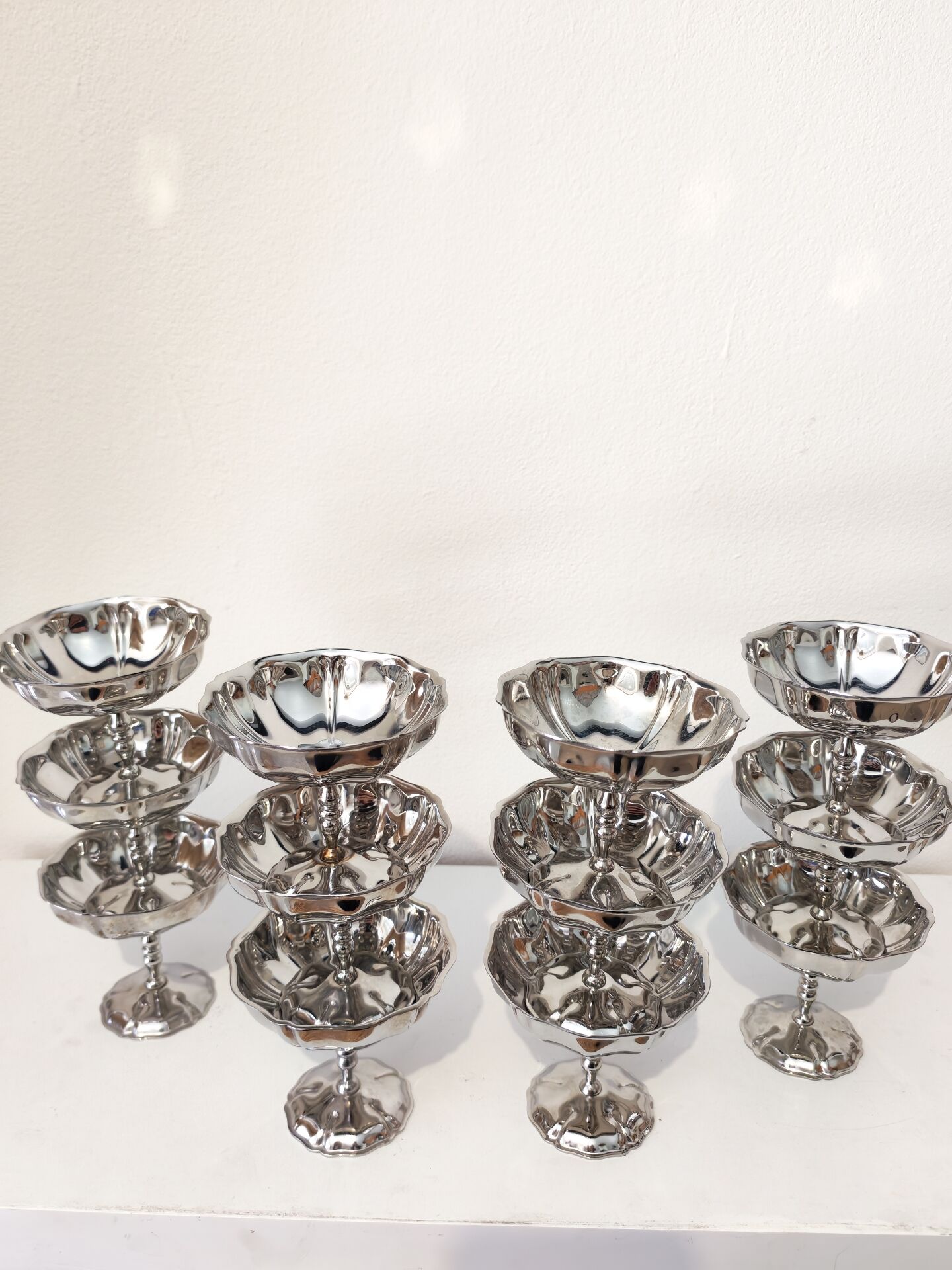 12 shiny high sorbet cups in stainless steel chrome
