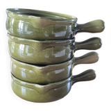 4 small pans, glazed earthenware casseroles