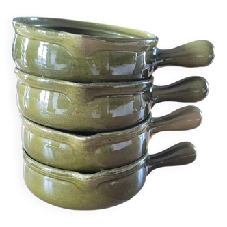 4 small pans, glazed earthenware casseroles
