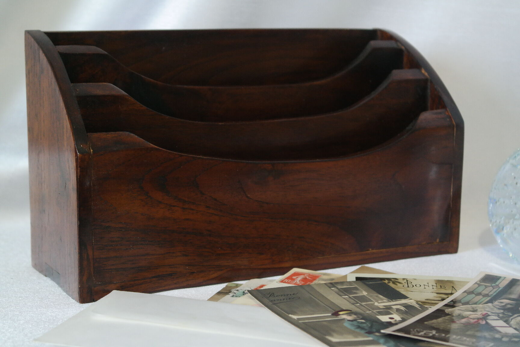 Vintage mail holder in cherry wood