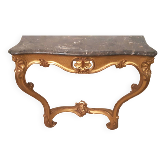 Table, console en bois et stuc doré avec plateau marbre style Louis XV, fin XIXème