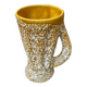 Old pitcher vase Vallauris fat lava yellow ceramic white foams #b479