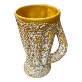 Old pitcher vase Vallauris fat lava yellow ceramic white foams #b479