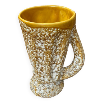 Antique vase pitcher vallauris fat lava ceramic yellow white foam #b479