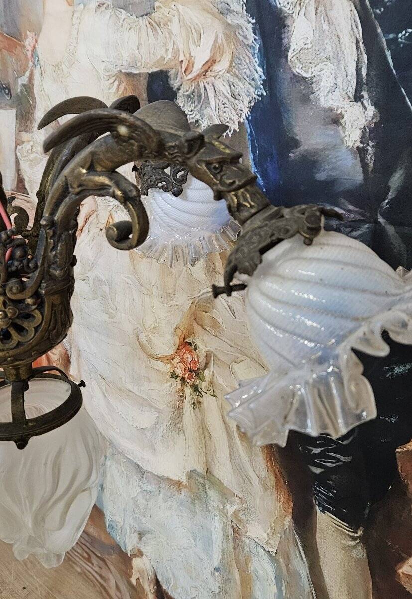 Important gilded bronze chandelier with five lights, Napoléon III period, 19th century.