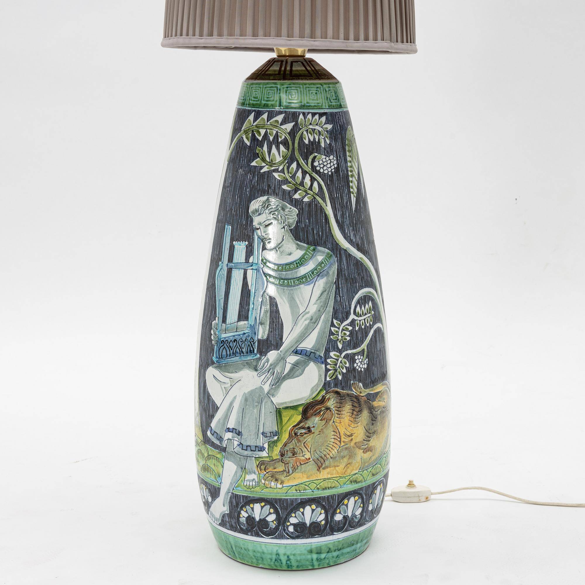 XXL lamp by M Zawadski, hand-painted Tilgmans, Sweden, 1961, signed and dated.