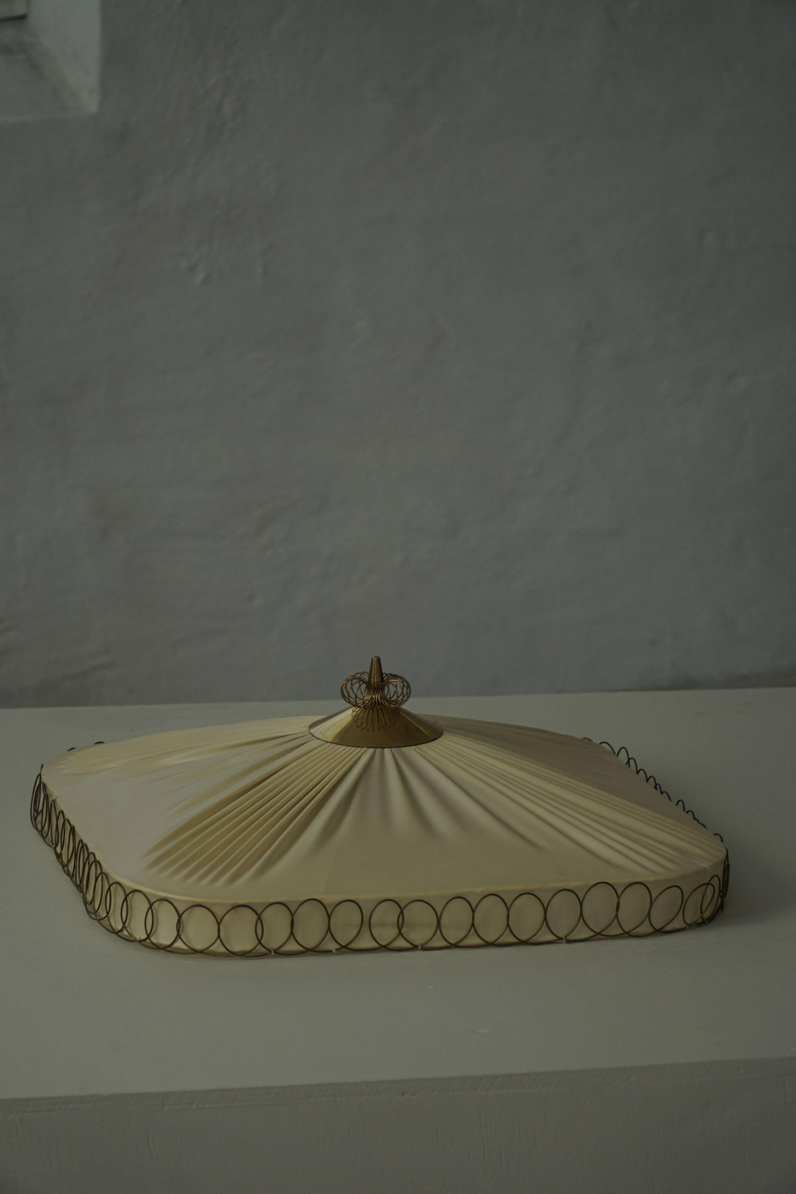 Swedish mid-century ceiling lamp with brass details, 1950s.