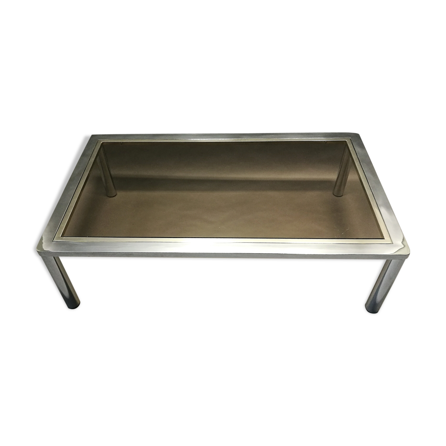 Large table low years 70 chrome and smoked glass