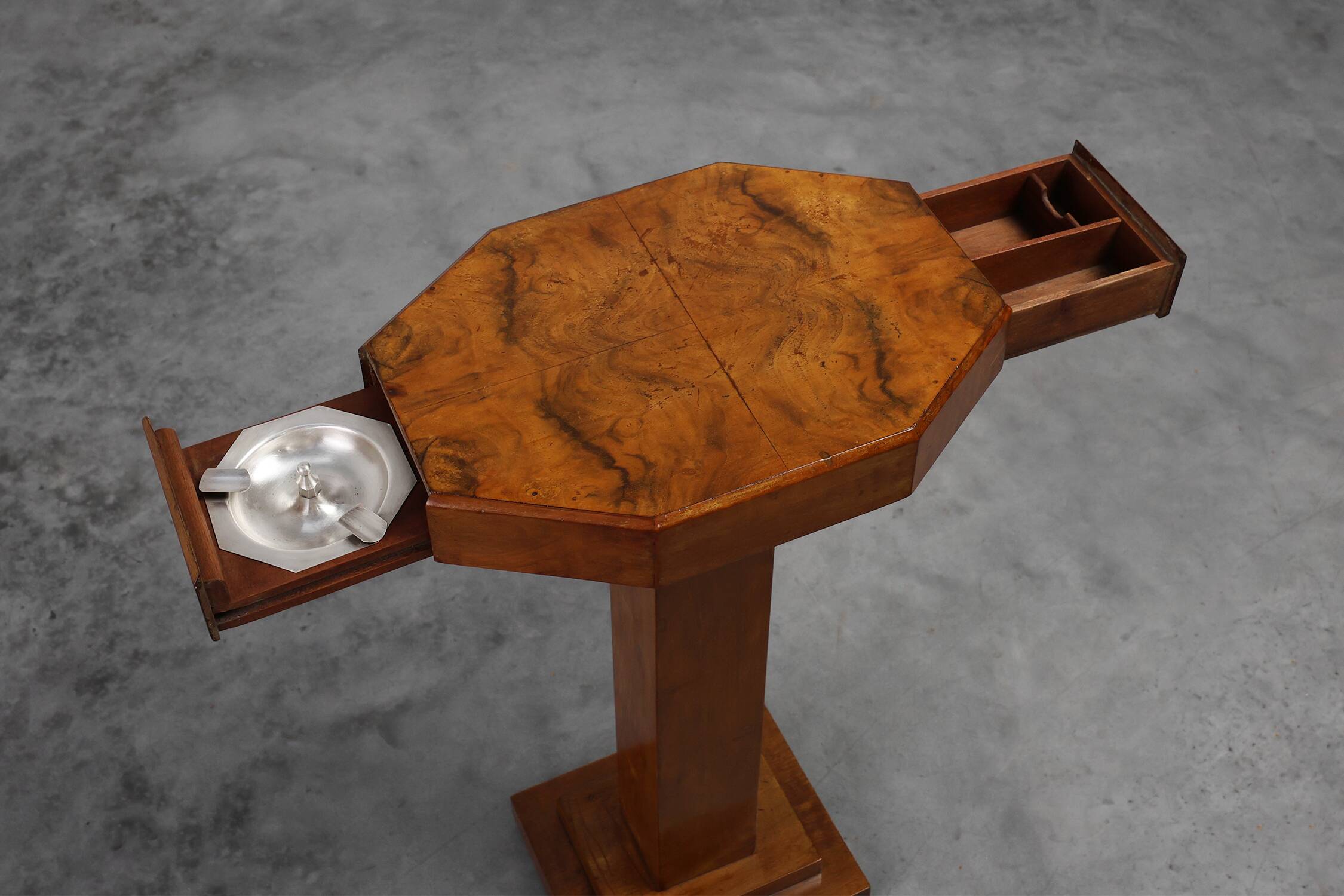 Art Deco Side Table with Drawers & Integrated Ashtray, France 1925