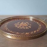 Round tray in art deco marquetry