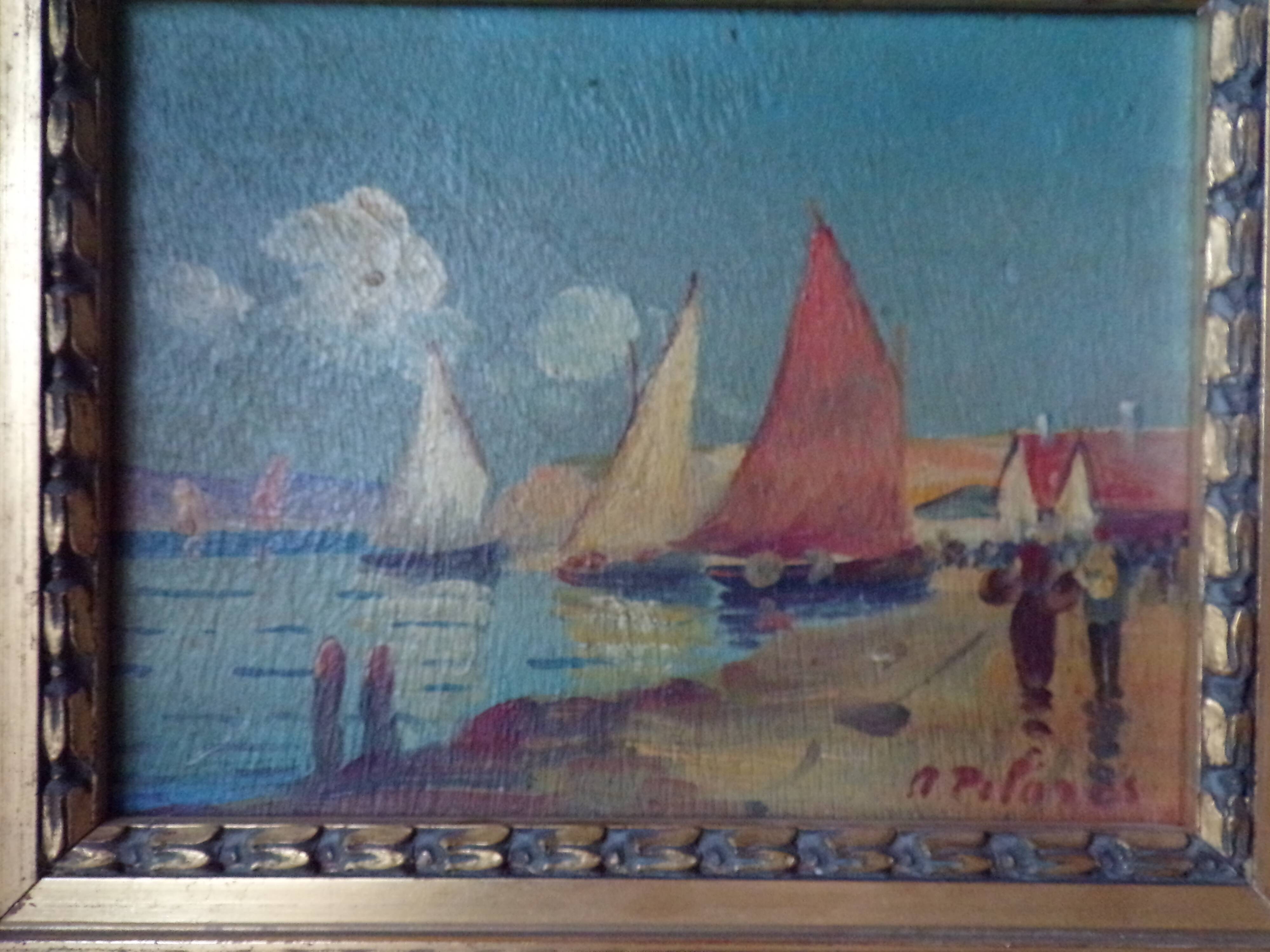 Oil on panel view marine