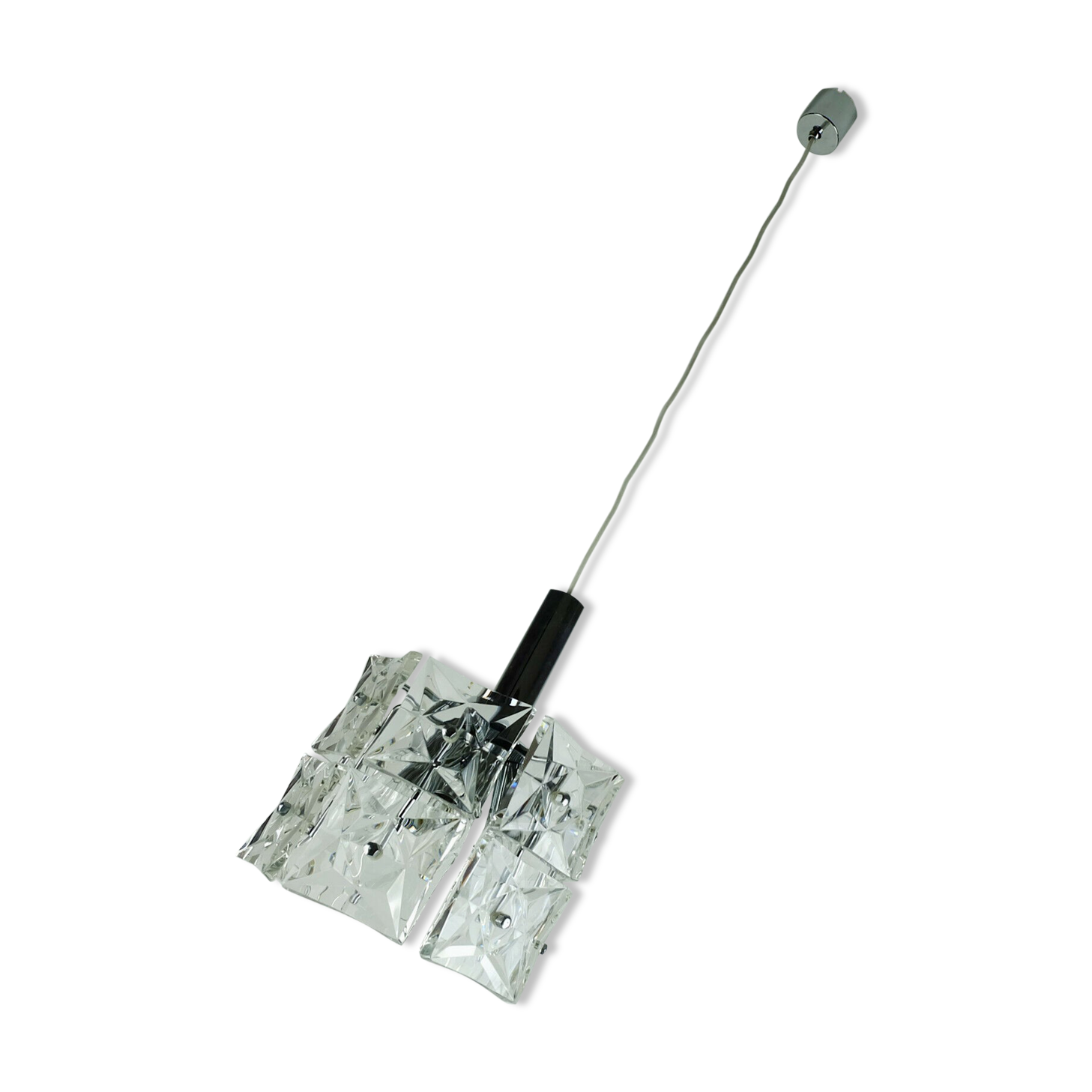 vintage PENDANT LIGHT crystal glass and chrome 14 glass prisms 1960s