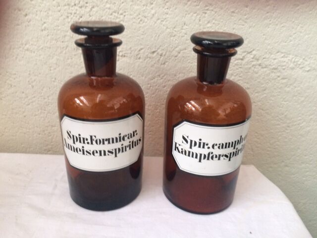 Lot of two bottles of apothecary, pharmacy collection, amber thick glass