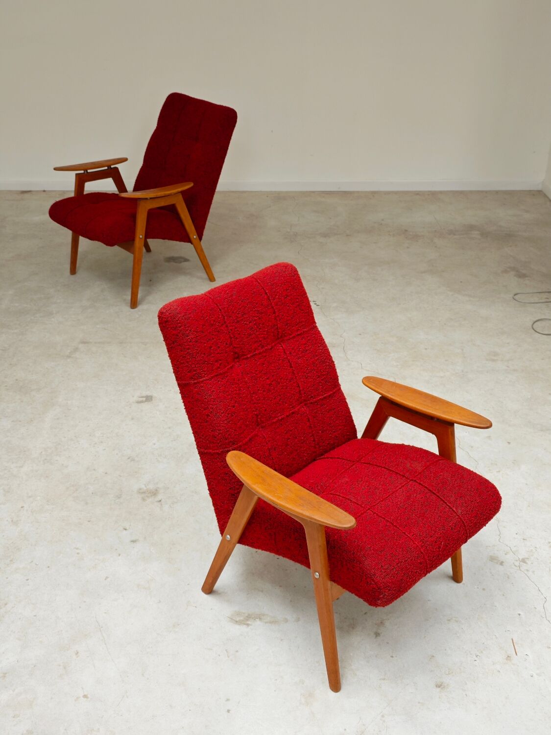 Pair of red armchairs by Jaroslav Smidek for Ton (Thonet) 60s