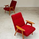 Pair of red armchairs by Jaroslav Smidek for Ton (Thonet) 60s