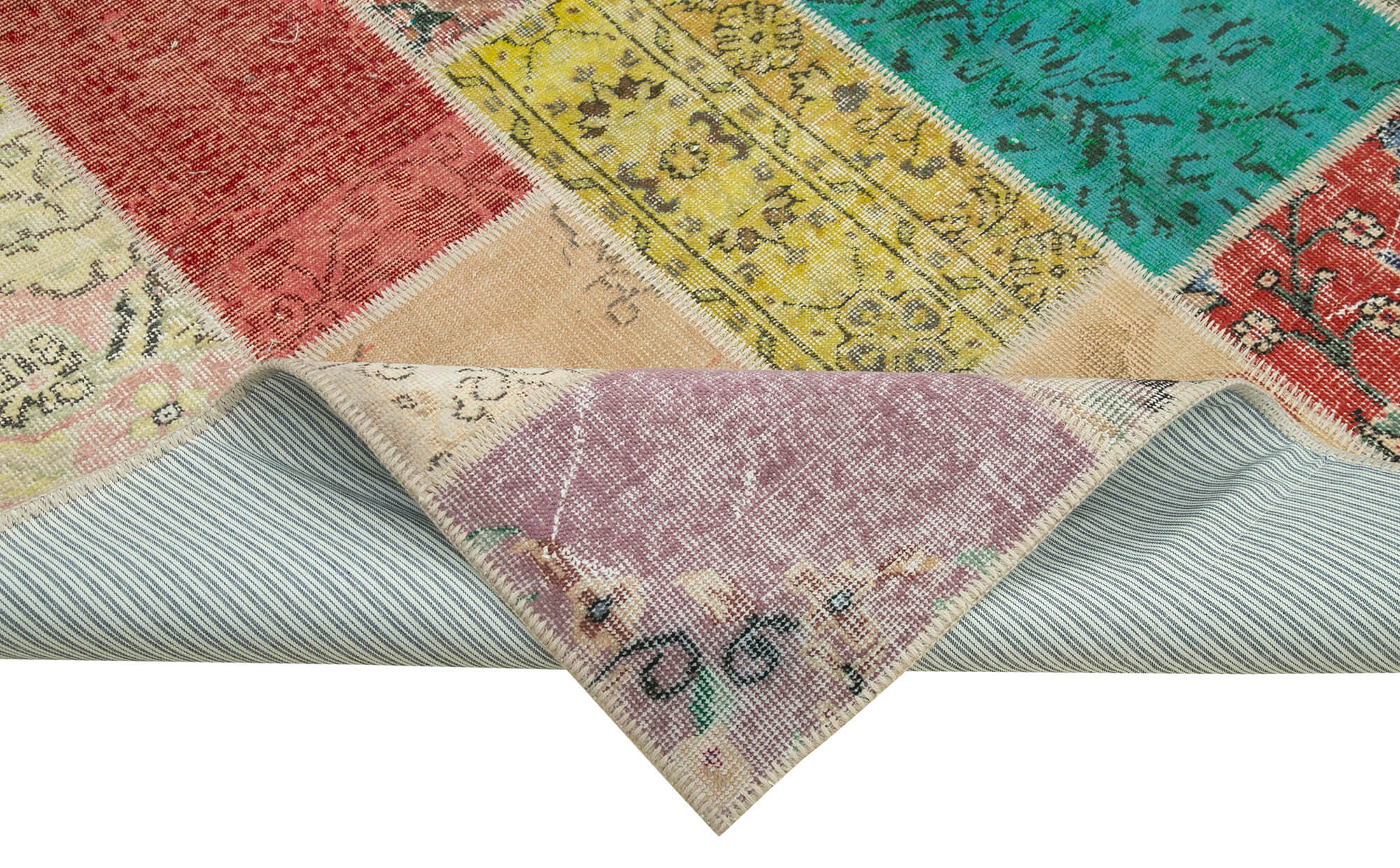 Hand-knotted anatolian contemporary 208 cm x 296 cm multicolor patchwork carpet
