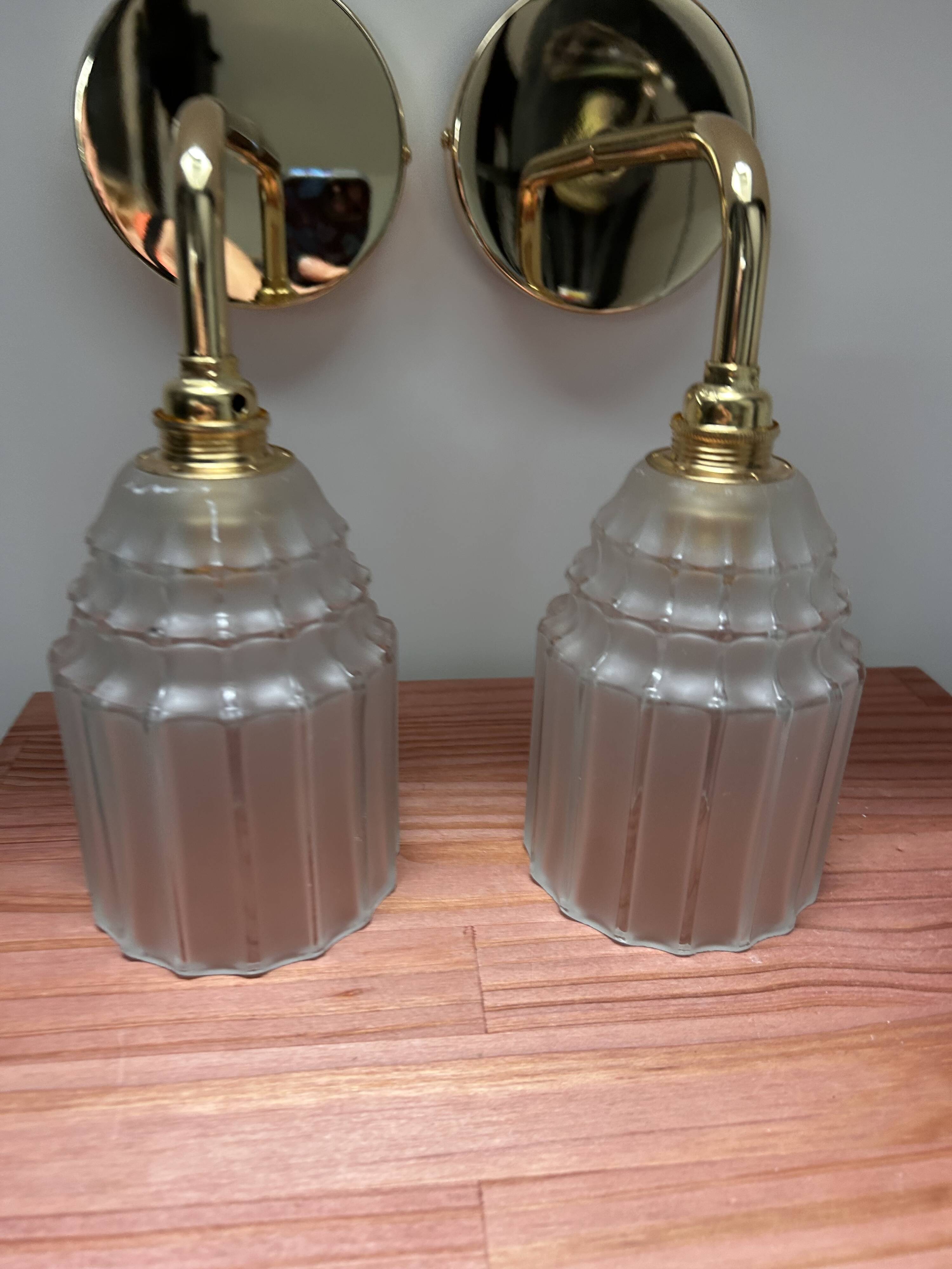 Duo of Art Deco tulip wall lights