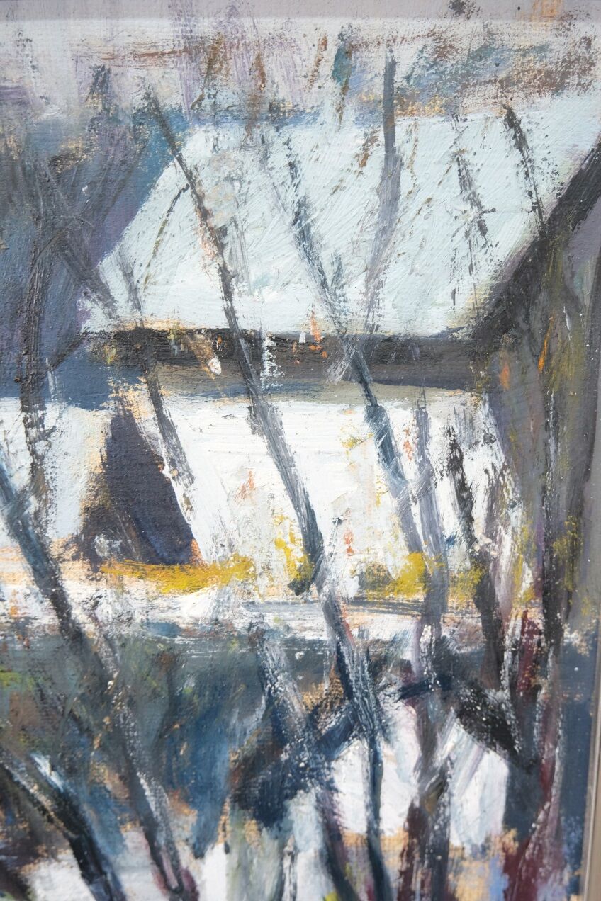 Gideon isaksson (1911-1980), scandinavian modern landscape, 1960s, oil on panel, framed