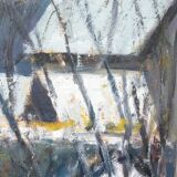Gideon isaksson (1911-1980), scandinavian modern landscape, 1960s, oil on panel, framed