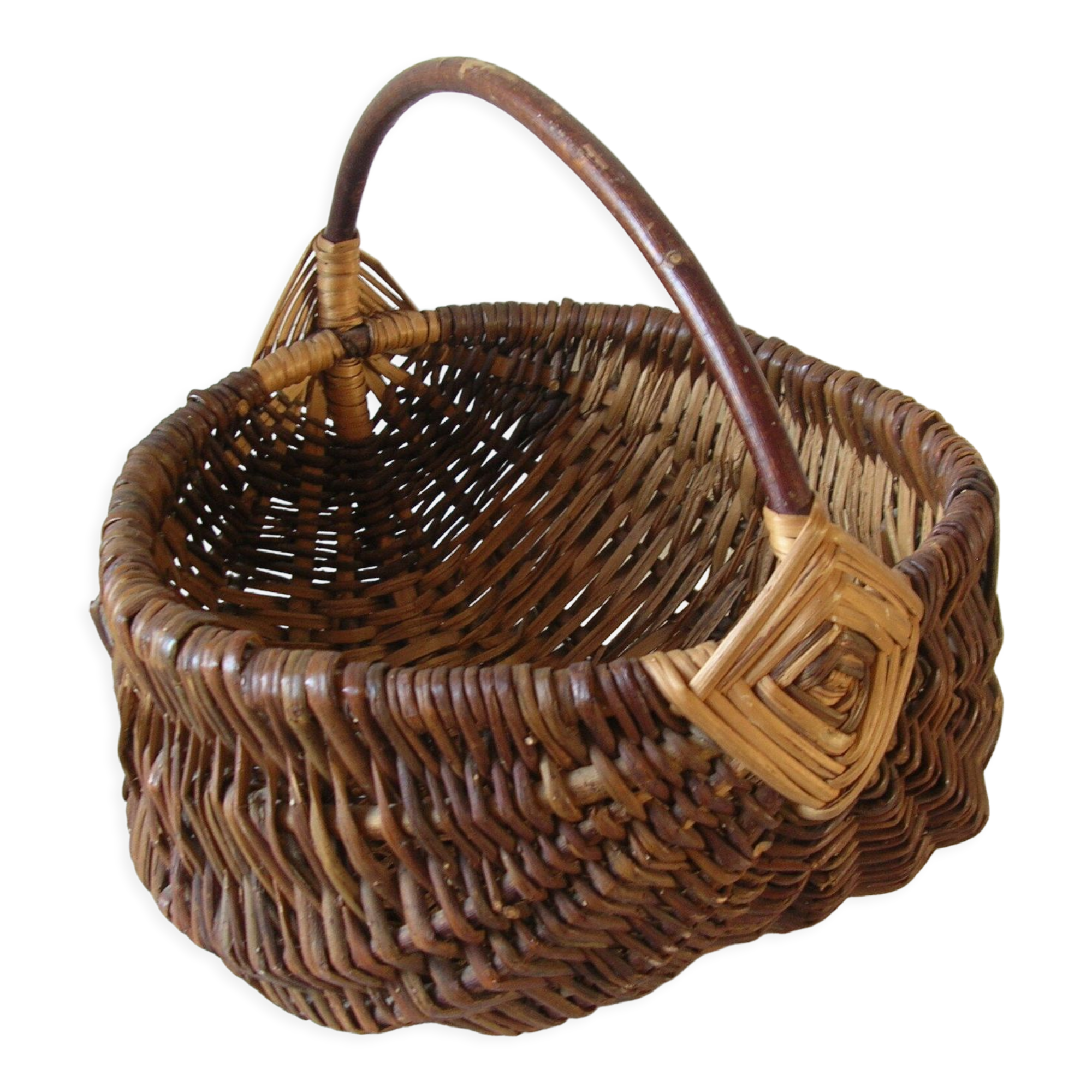 Ancien panier en osier et bois de Normandie déco cuisine ferme normande 40 cm