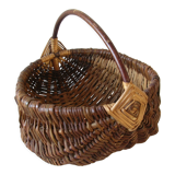 Old basket in wicker and wood of Normandy deco kitchen farm normande 40 cm