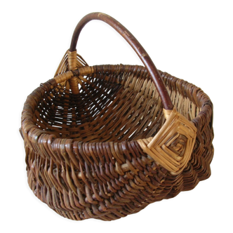 Ancien panier en osier et bois de Normandie déco cuisine ferme normande 40 cm