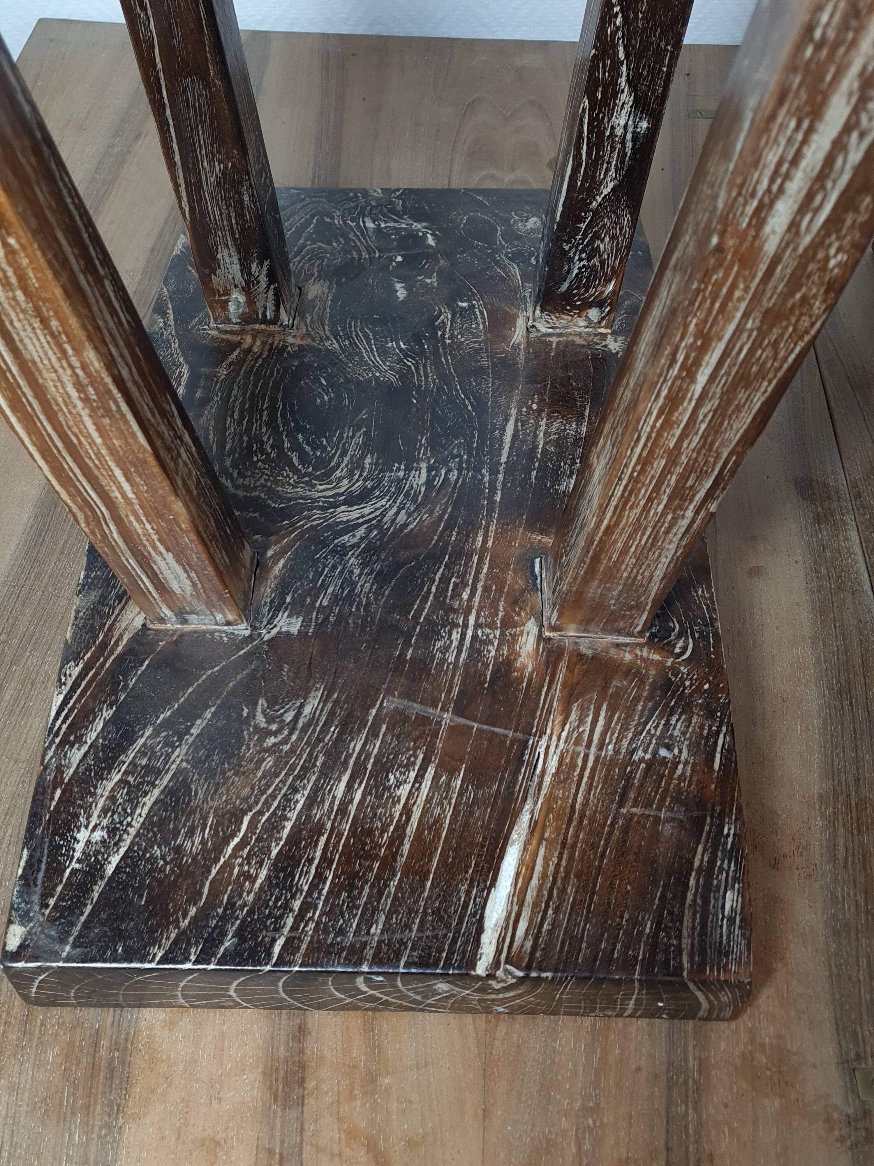 Pair of bar stool in cerused teak beautiful patina 74x50x26 cm.