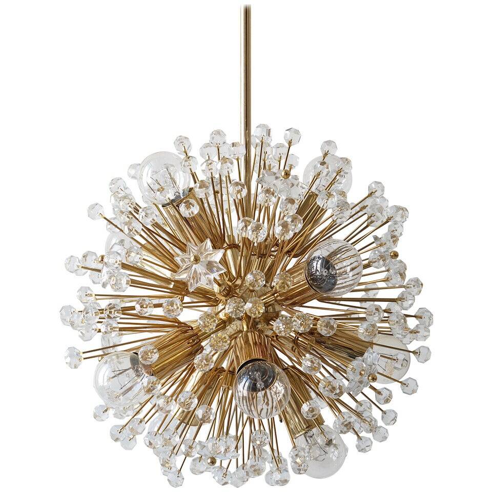 Emil Stejnar Lustre Sputnik Dandelion Gold Mid-Century, 1970s