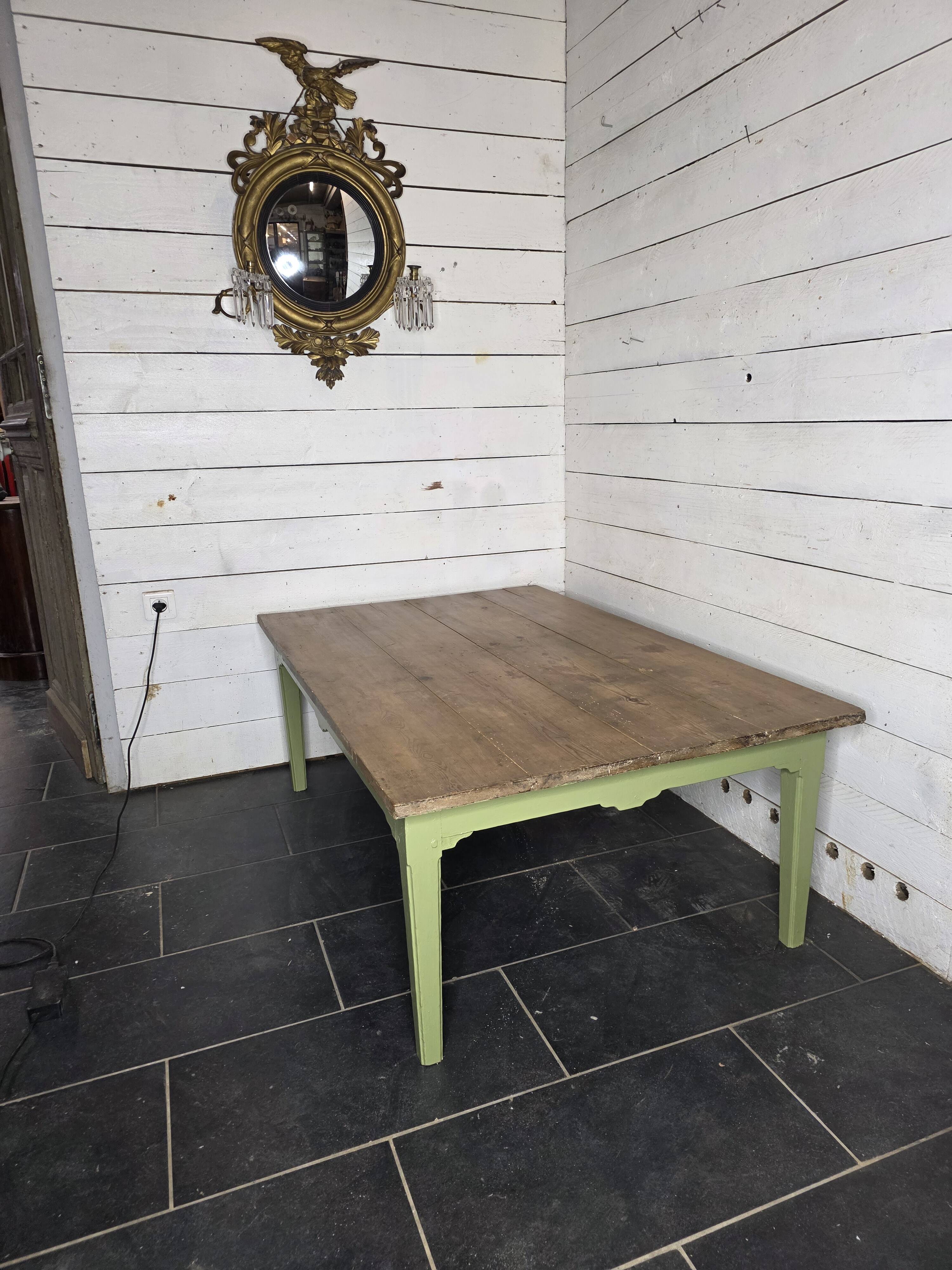 Antique coffee table, oak legs, fir top.