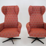 1970s pair of swivel wingback armchairs, Czechoslovakia