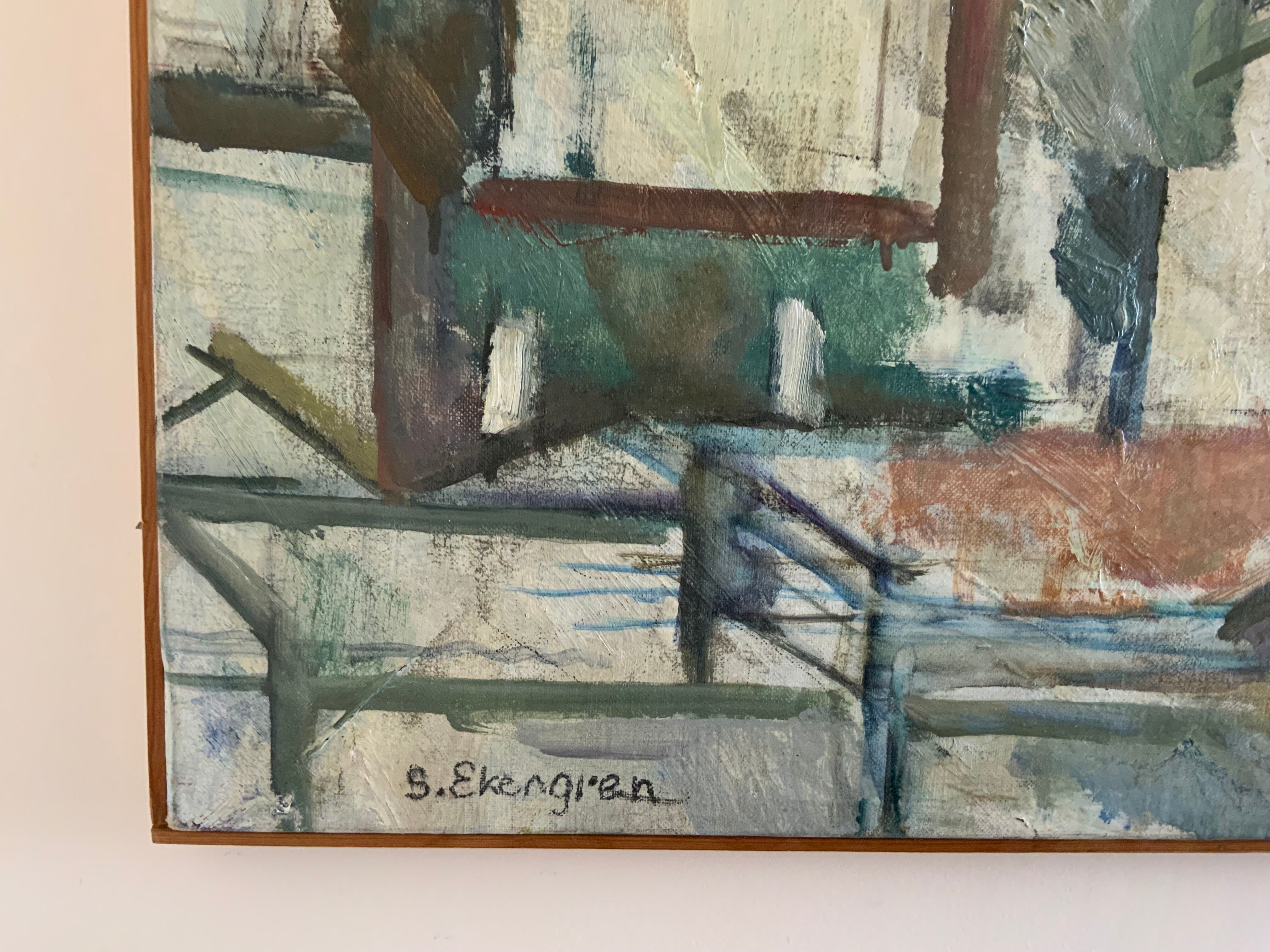 Vintage oil on canvas by S.Ekengren Architectural Landscape at Cadaques