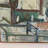 Vintage oil on canvas by S.Ekengren Architectural Landscape at Cadaques