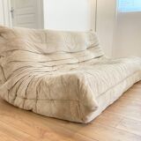 Togo sofa 3 places by Michel Ducaroy in beige velvet