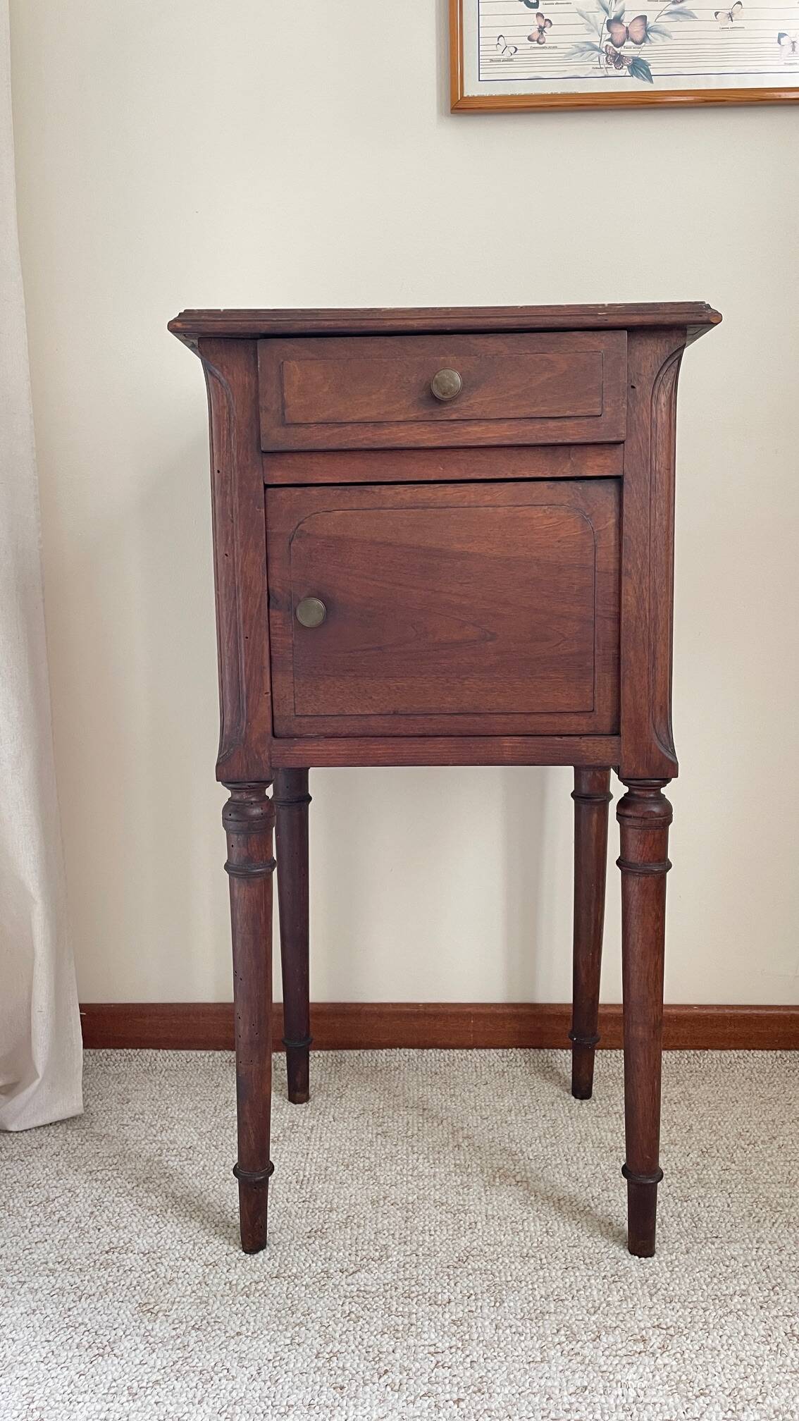 Antique bedside table in wood and marble