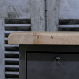 Military furniture metal console with wooden top and 6 drawers