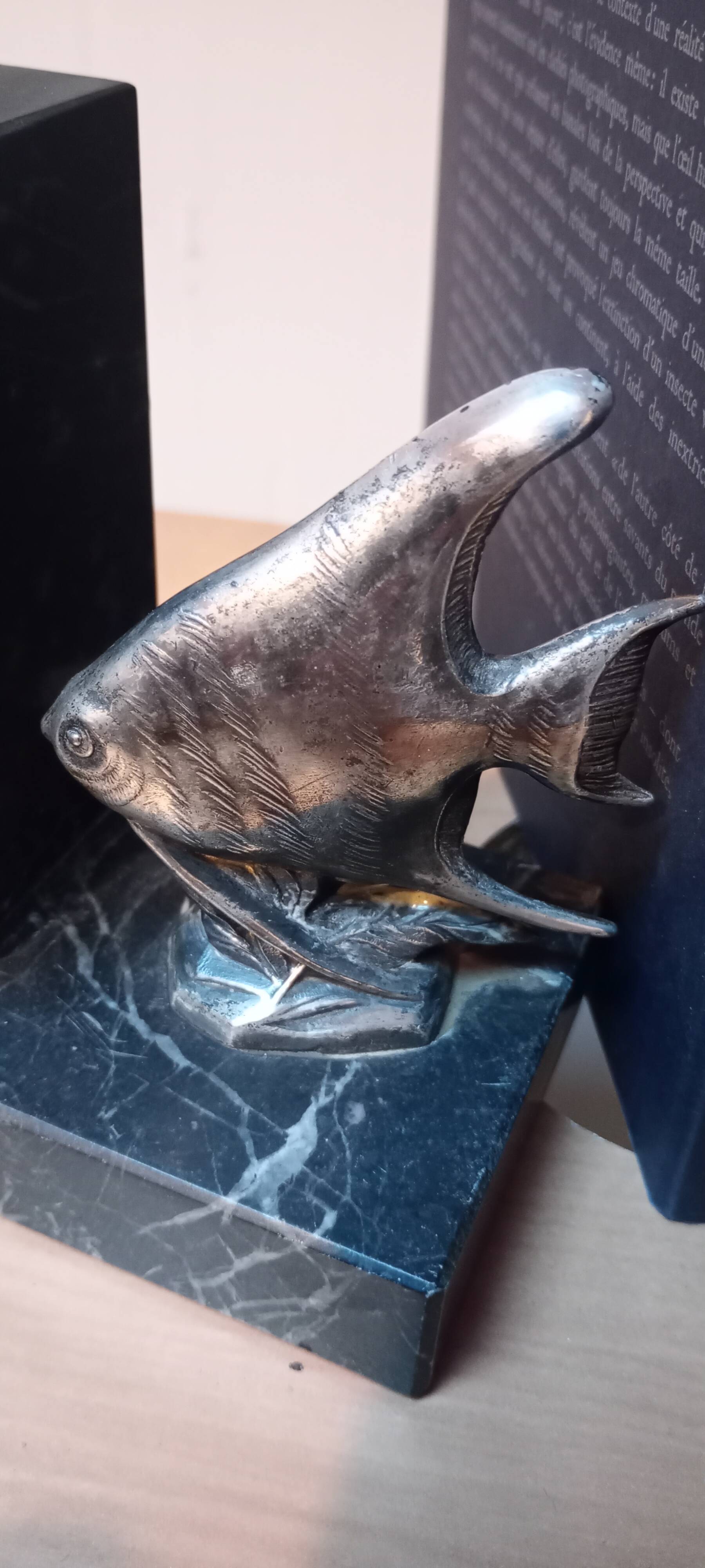 Fish bookends in spelter and marble