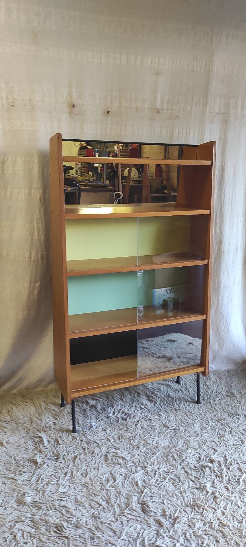 Modernist wooden library attributed to Pierre Guariche - 50s/60s