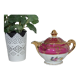 Teapot in Limoges porcelain, burgundy and gold