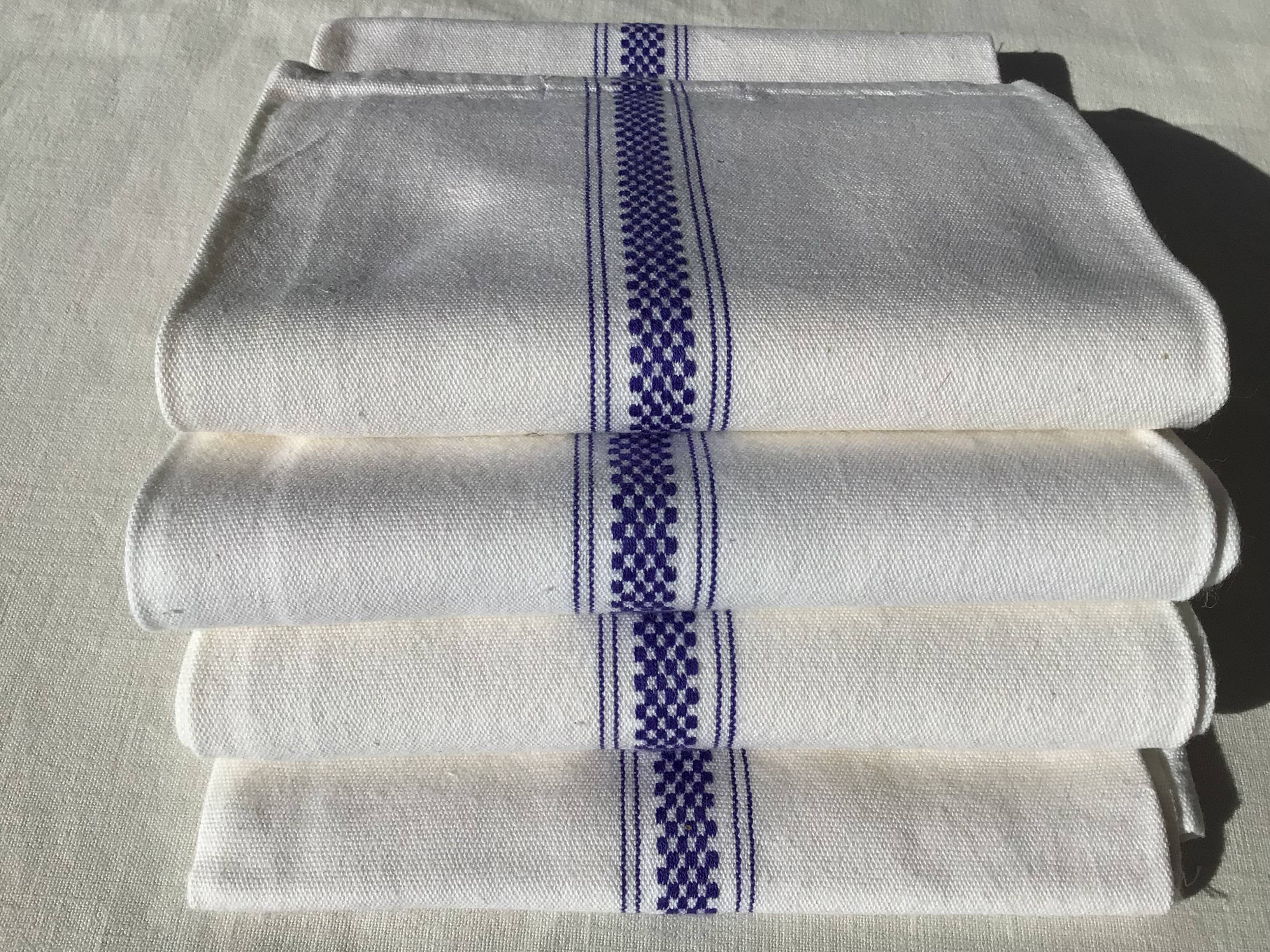 4 torchons neufs rayure tissée bleu majorelle