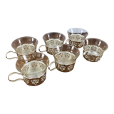 6 tea cups with silver metal support