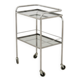 1970s chrome metal and smoked glass wheeled dessert trolley